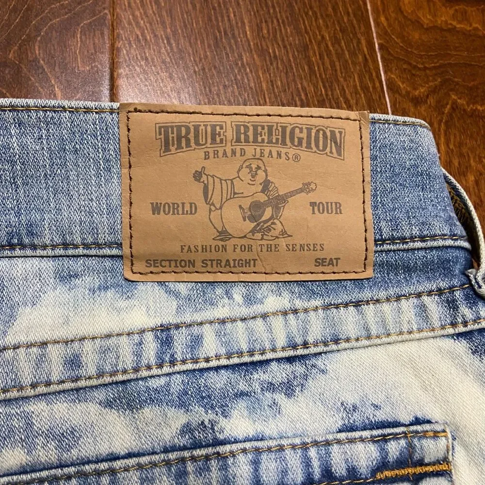 True Religion Straight Leg Bleached Distressed Denim Blue Jeans Men's Size 40